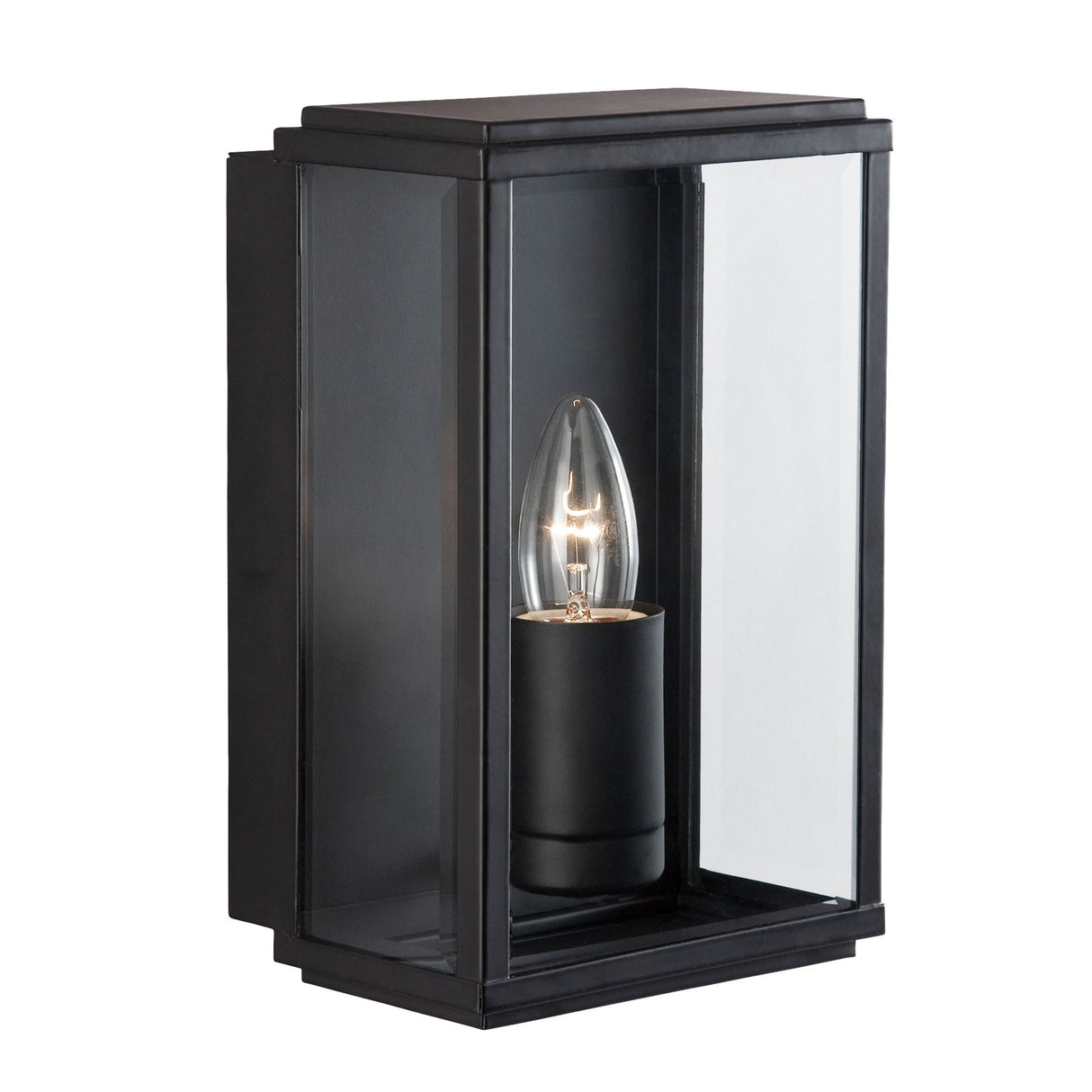 Box Outdoor Wall Light - Black Metal & Glass