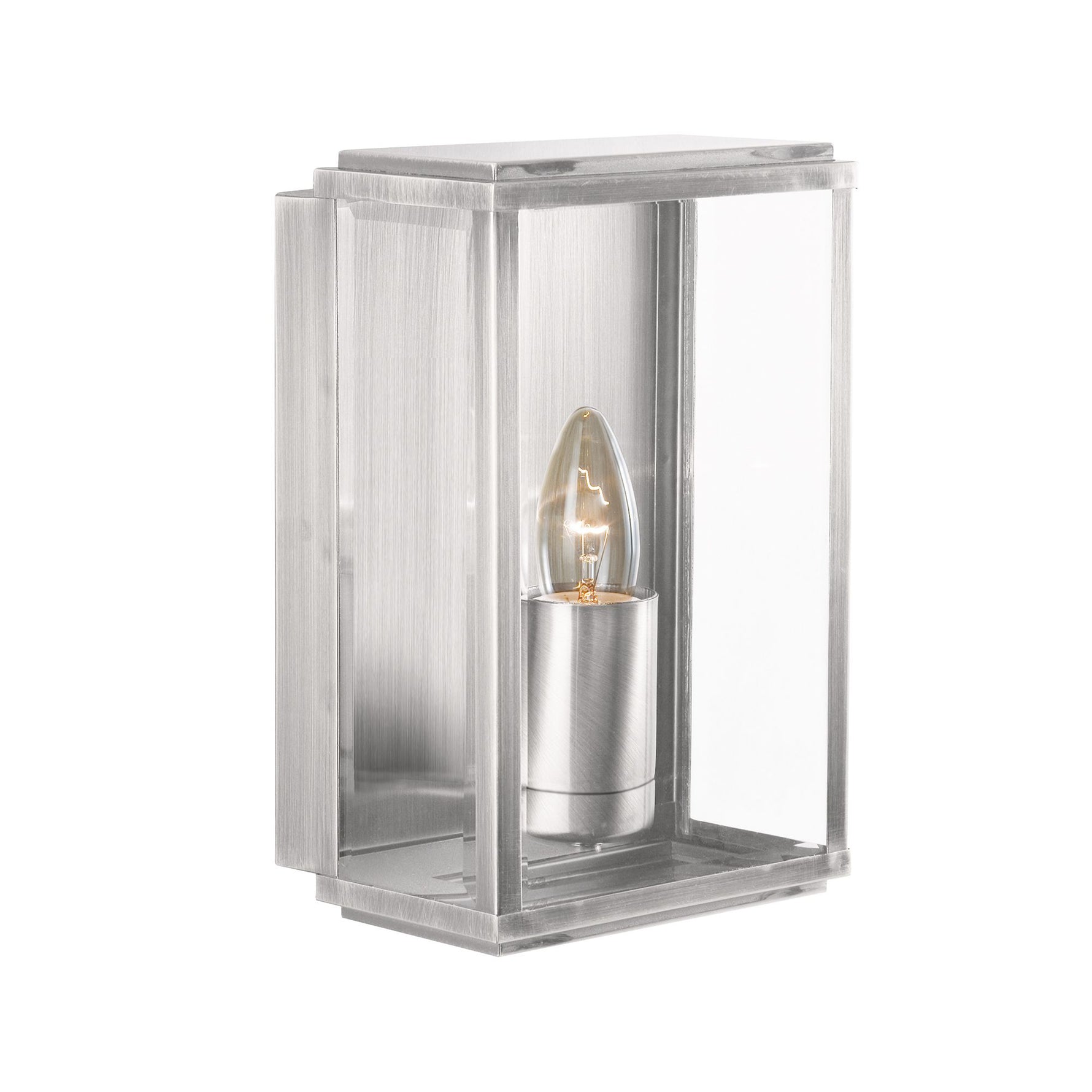 Box Outdoor Wall Light - Satin Silver Metal & Glass