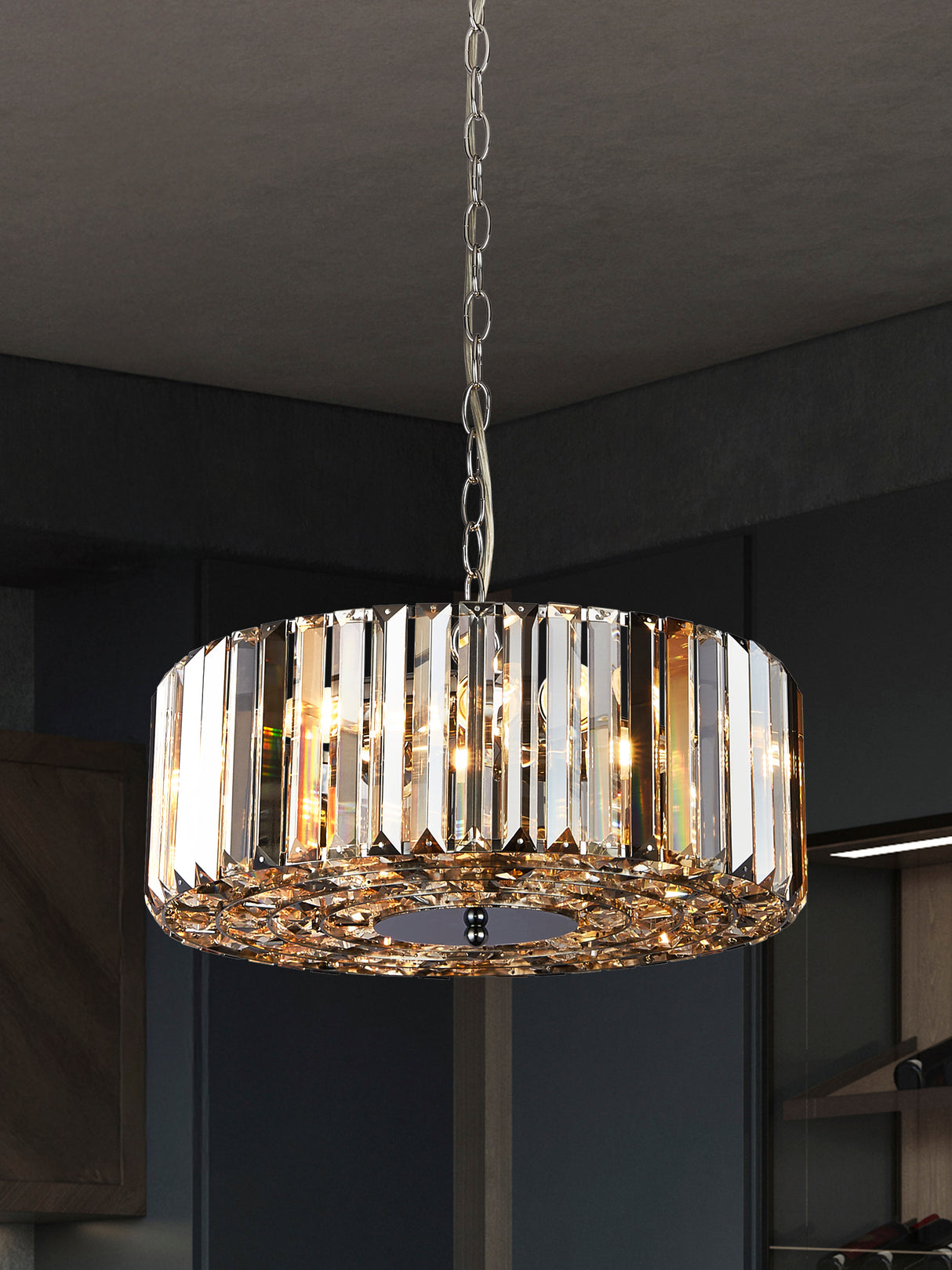 Searchlight Electric Chapeau 4Lt Pendant/Semi-Flush -  Amber, Smoke & Crystal 82101-4CC