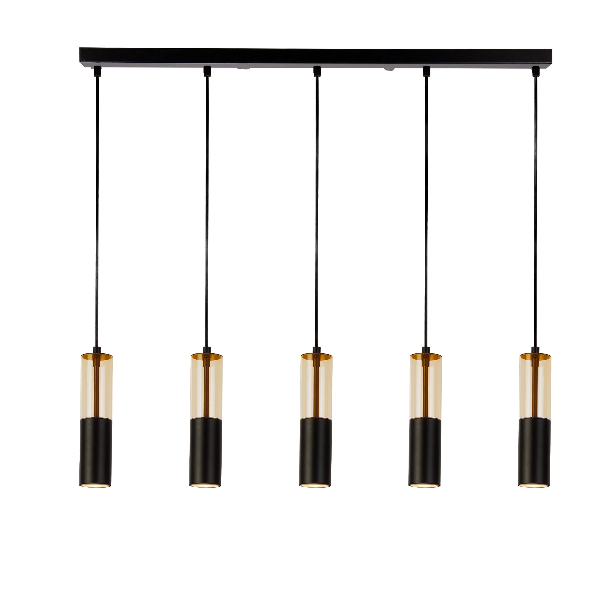 Merrygold 5Lt Bar Pendant - Black Metal & Amber Acrylic