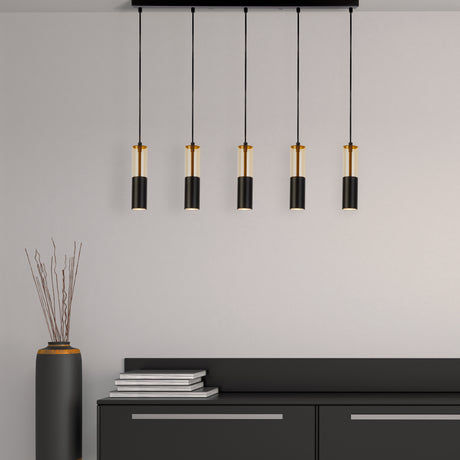 Searchlight Electric Merrygold 5Lt Bar Pendant - Black Metal & Amber Acrylic 82121-5BK