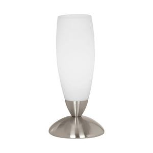 Eglo EU SLIM Table Light – Satin Nickel Steel, White Glass Shade, E14, Modern Indoor Table Lamp