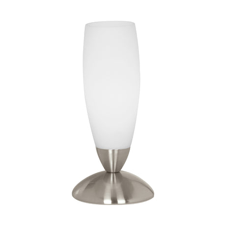 Eglo EU SLIM Table Light – Satin Nickel Steel, White Glass Shade, E14, Modern Indoor Table Lamp