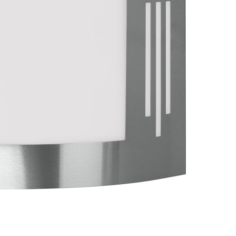 Eglo EU CITY Outdoor Wall Light – Stainless Steel, White Diffuser, E27, IP44 Exterior Lighting
