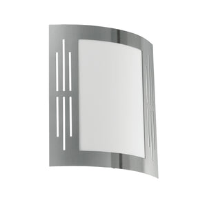 Eglo EU CITY Outdoor Wall Light – Stainless Steel, White Diffuser, E27, IP44 Exterior Lighting