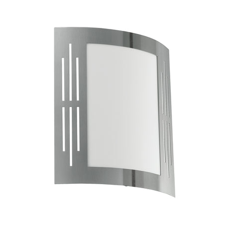 Eglo EU CITY Outdoor Wall Light – Stainless Steel, White Diffuser, E27, IP44 Exterior Lighting