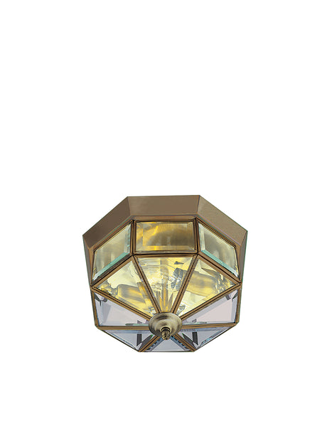 Pisa III Flush  - Antique Brass Metal & Clear Bevelled Glass