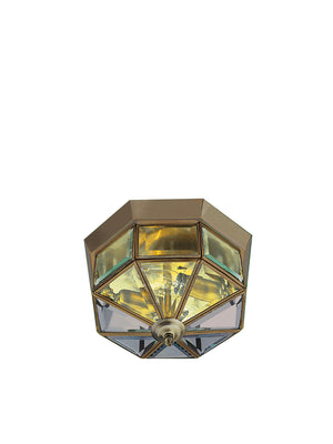 Searchlight Electric Pisa III Flush  - Antique Brass Metal & Clear Bevelled Glass 8235AB