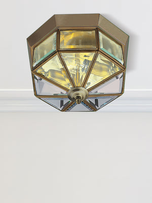 Searchlight Electric Pisa III Flush  - Antique Brass Metal & Clear Bevelled Glass 8235AB