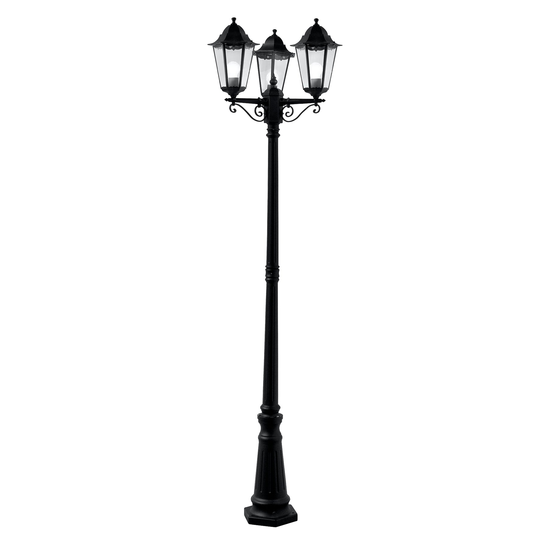 Alex 220cm 3Lt Outdoor Post - Silk Black Metal & Glass, IP44