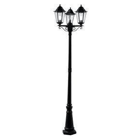 Alex 220cm 3Lt Outdoor Post - Silk Black Metal & Glass, IP44