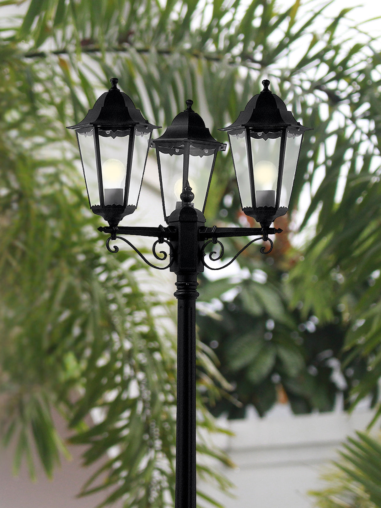 Searchlight Electric Alex 220cm 3Lt Outdoor Post - Silk Black Metal & Glass, IP44 82540BK
