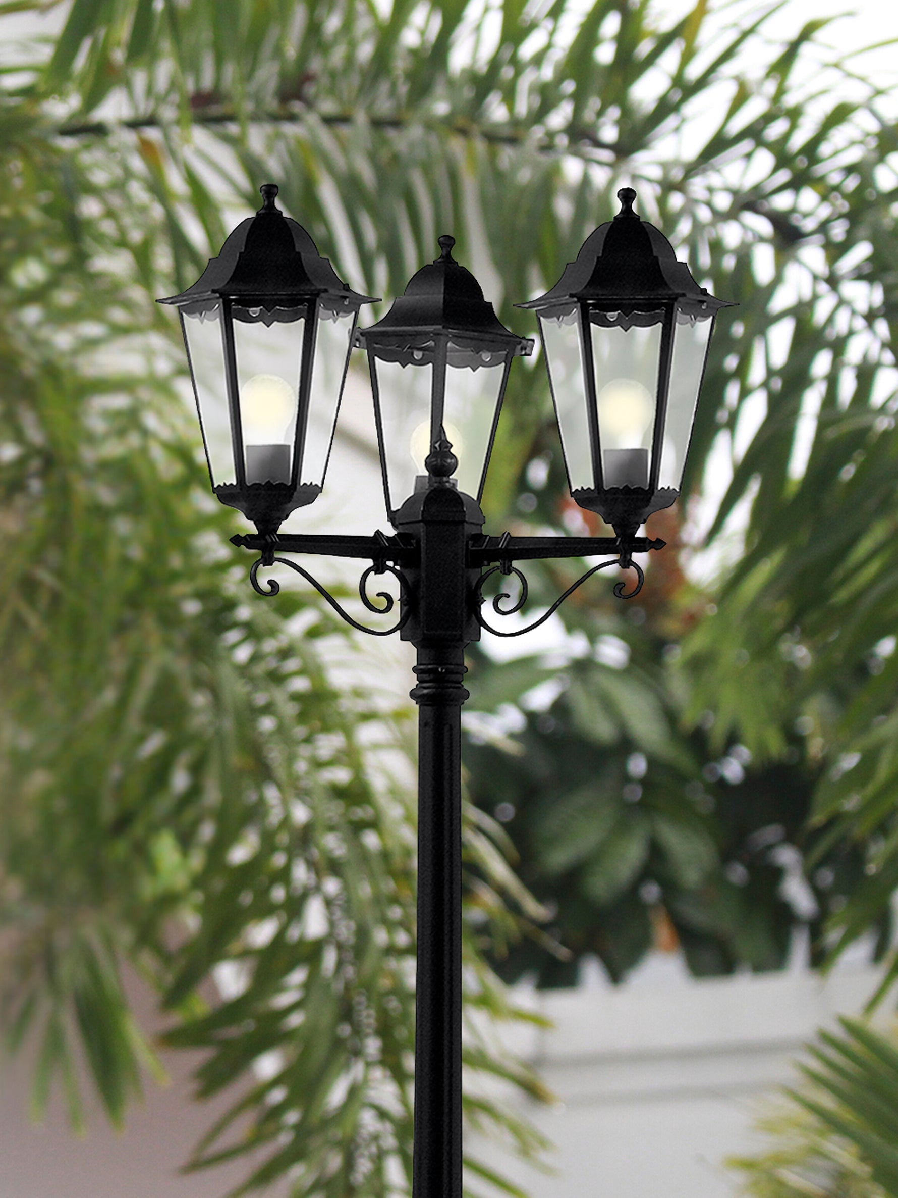 Searchlight Electric Alex 220cm 3Lt Outdoor Post - Silk Black Metal & Glass, IP44 82540BK