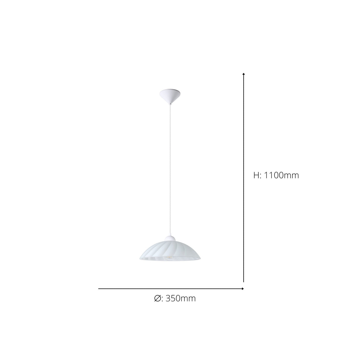 Eglo EU Vetro White Plastic & Glass Traditional Single Pendant, 35cm