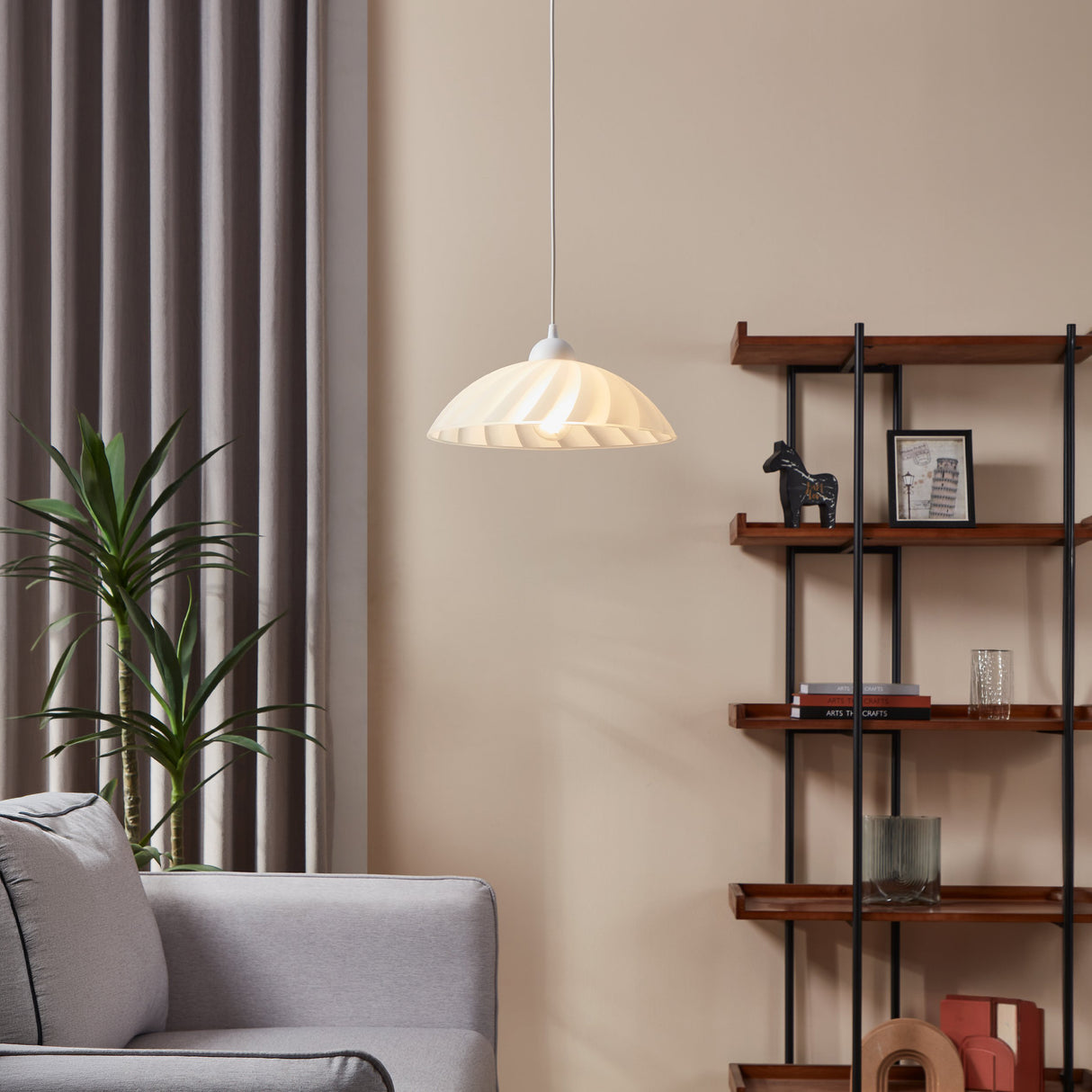 Eglo EU Vetro White Plastic & Glass Traditional Single Pendant, 35cm