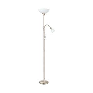 Eglo EU UP 2 Floor Lamp – Satin Nickel Uplighter with Reading Light, E27 & E14, Inline Switch