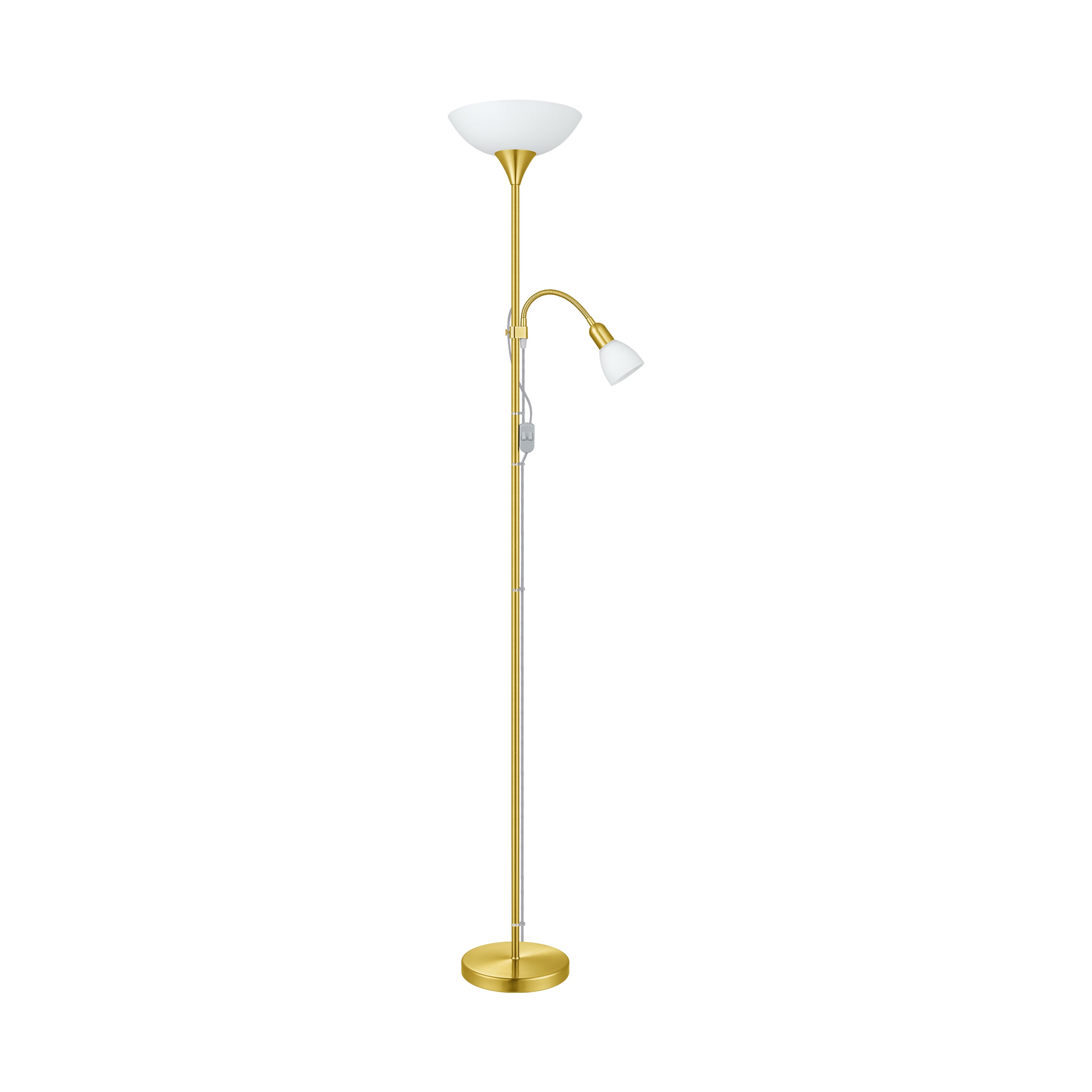 Eglo EU UP?2 Floor Lamp – Matt Brass Uplighter with Reading Light, E27 & E14, Inline Switch