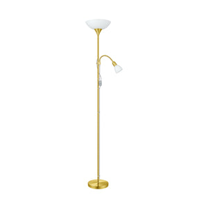 Eglo EU UP?2 Floor Lamp – Matt Brass Uplighter with Reading Light, E27 & E14, Inline Switch