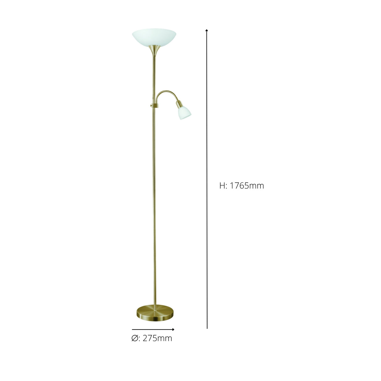 Eglo EU UP?2 Floor Lamp – Bronzed Uplighter with Reading Light, E27 & E14, Inline Switch