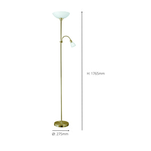 Eglo EU UP?2 Floor Lamp – Bronzed Uplighter with Reading Light, E27 & E14, Inline Switch