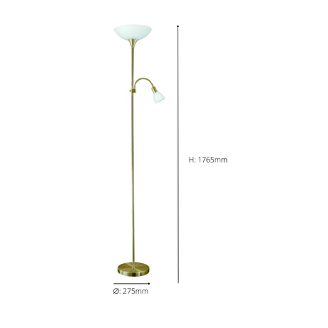 Eglo EU UP?2 Floor Lamp – Bronzed Uplighter with Reading Light, E27 & E14, Inline Switch