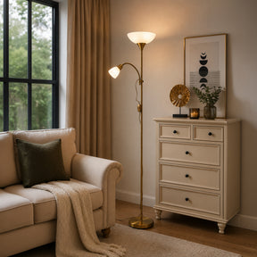 Eglo EU UP?2 Floor Lamp – Bronzed Uplighter with Reading Light, E27 & E14, Inline Switch