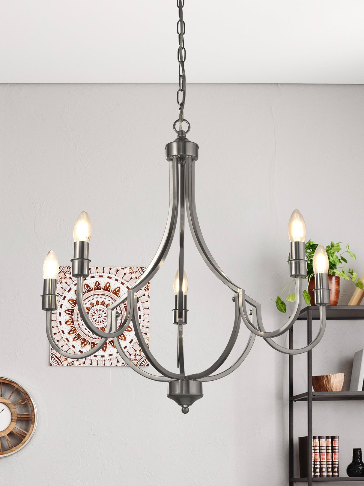 Searchlight Electric Lodge 5Lt Pendant - Satin Silver Metal 82915-5SS