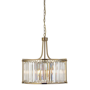 Victoria 5Lt Pendant - Antique Brass Metal & Clear Crystal