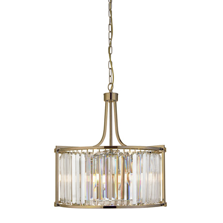 Victoria 5Lt Pendant - Antique Brass Metal & Clear Crystal