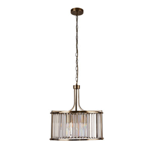 Searchlight Electric Victoria 5Lt Pendant - Antique Brass Metal & Clear Crystal 8295-5AB