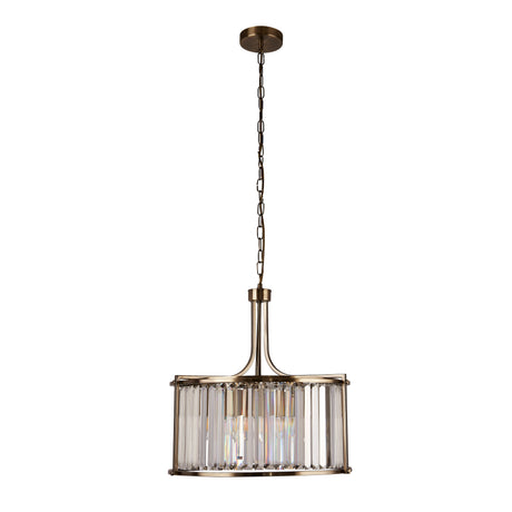 Searchlight Electric Victoria 5Lt Pendant - Antique Brass Metal & Clear Crystal 8295-5AB