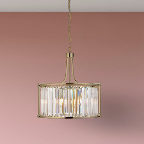 Searchlight Electric Victoria 5Lt Pendant - Antique Brass Metal & Clear Crystal 8295-5AB