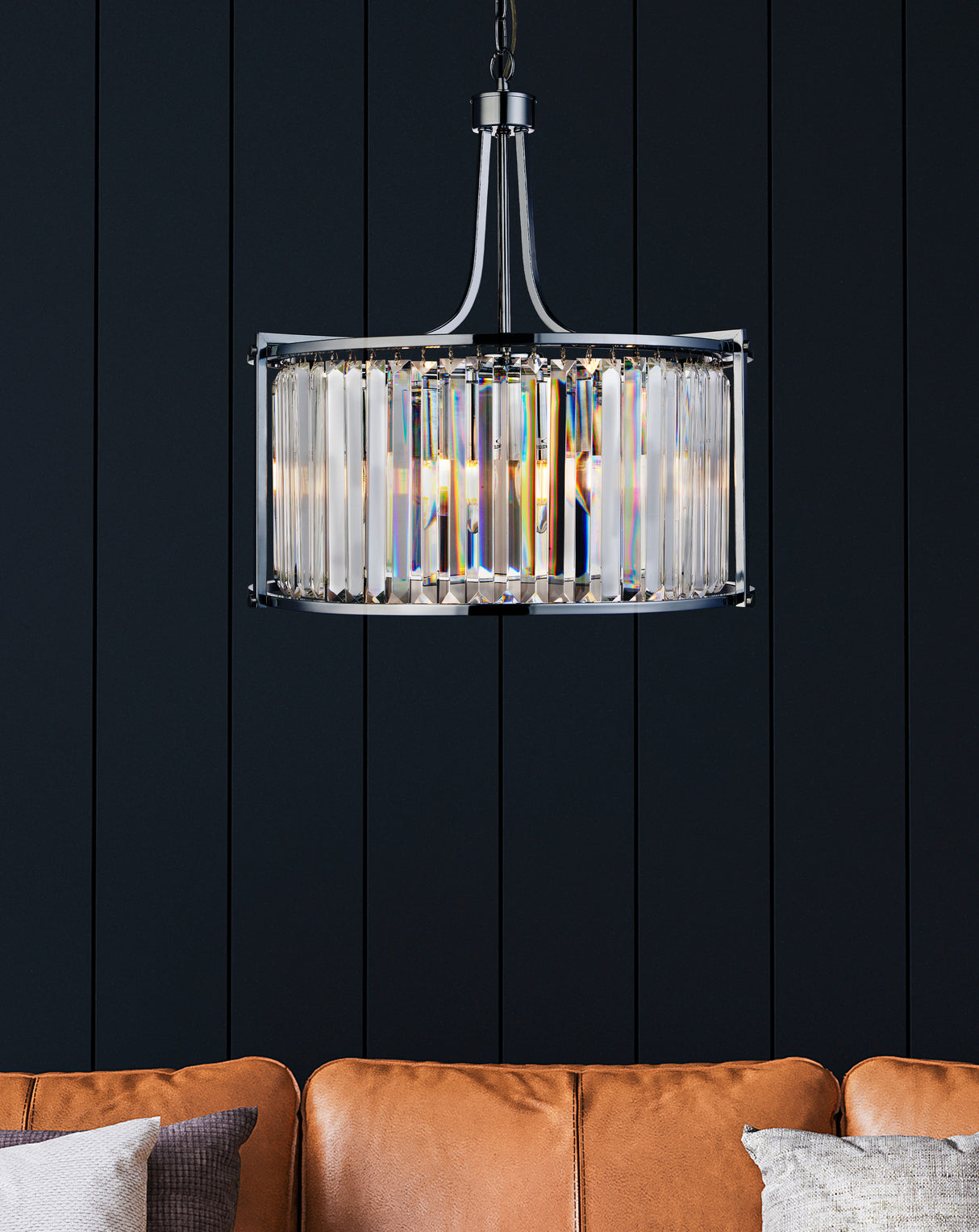 Searchlight Electric Victoria  5Lt Drum Pendant  - Chrome Metal & Clear Crystal 8295-5CC