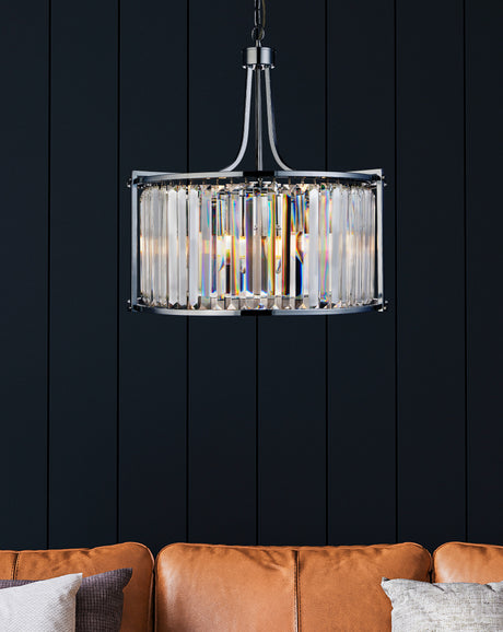Searchlight Electric Victoria  5Lt Drum Pendant  - Chrome Metal & Clear Crystal 8295-5CC
