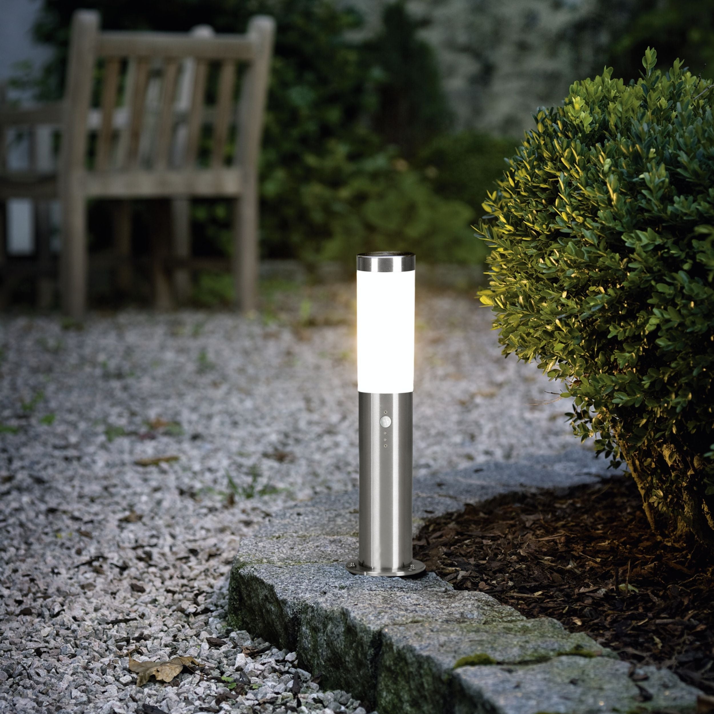 Eglo EU HELSINKI Path Light – Stainless Steel, Sensor Activated, E27, Outdoor Garden Bollard Lighting