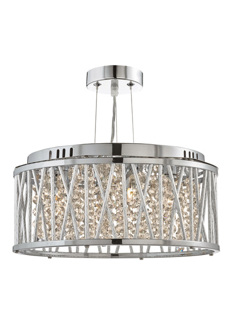 Elise 3Lt Pendant to Semi-Flush - Chrome Metal & Crystal