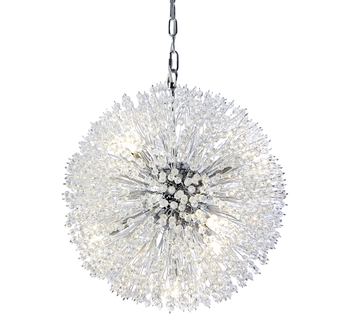 Sunburst 7Lt Pendant - Chrome Metal & Glass Beads