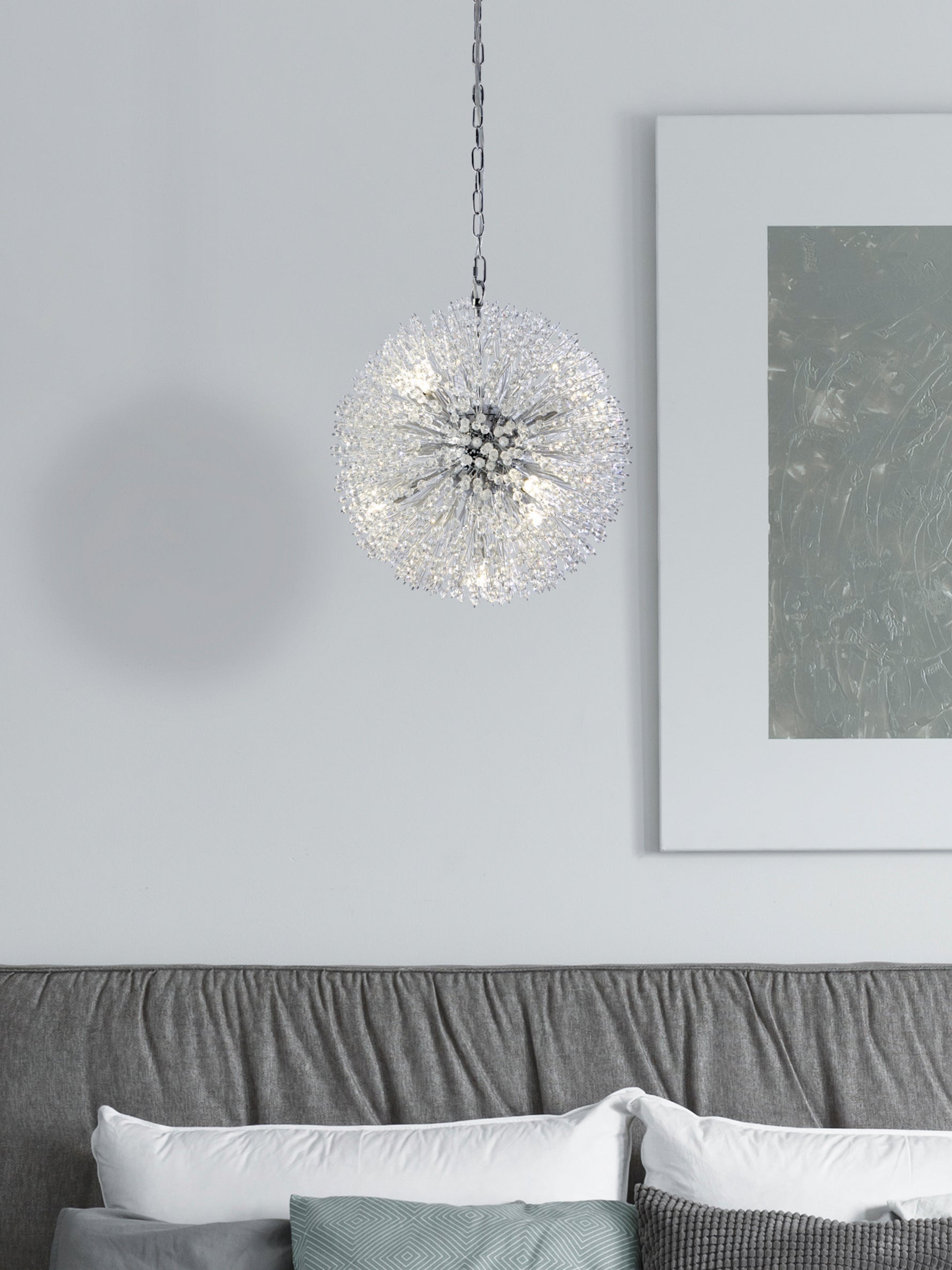 Searchlight Electric Sunburst 7Lt Pendant - Chrome Metal & Glass Beads 83420-7CC