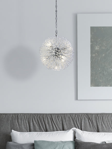 Searchlight Electric Sunburst 7Lt Pendant - Chrome Metal & Glass Beads 83420-7CC