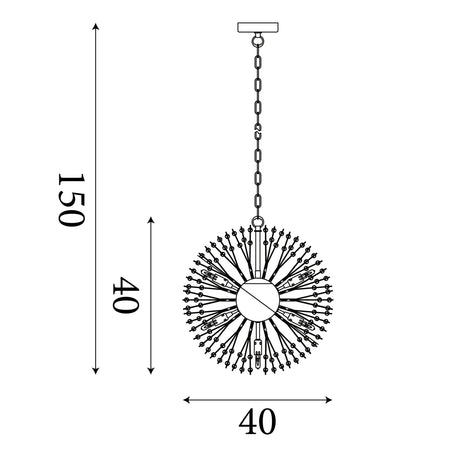 Searchlight Electric Sunburst 7Lt Pendant - Chrome Metal & Glass Beads 83420-7CC