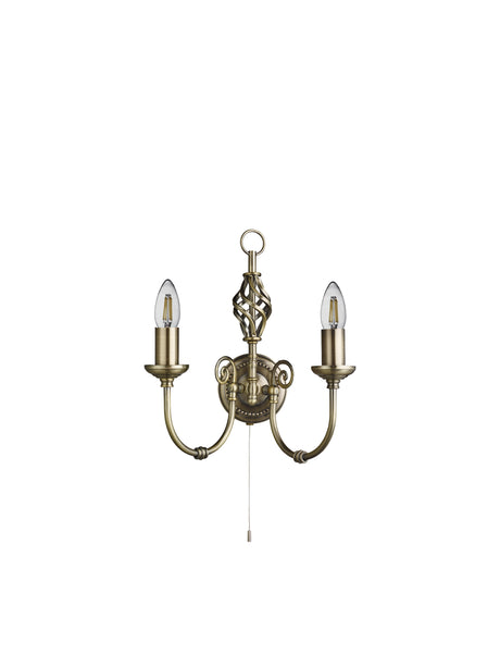 Searchlight Electric Zanzibar 2Lt Wall Light - Antique Brass Metal 8392-2