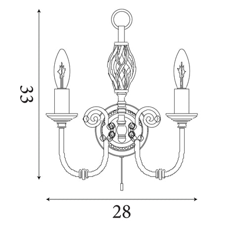 Searchlight Electric Zanzibar 2Lt Wall Light - Antique Brass Metal 8392-2