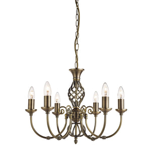 Searchlight Electric Zanzibar 6Lt Pendant - Antique Brass Metal 8396-6