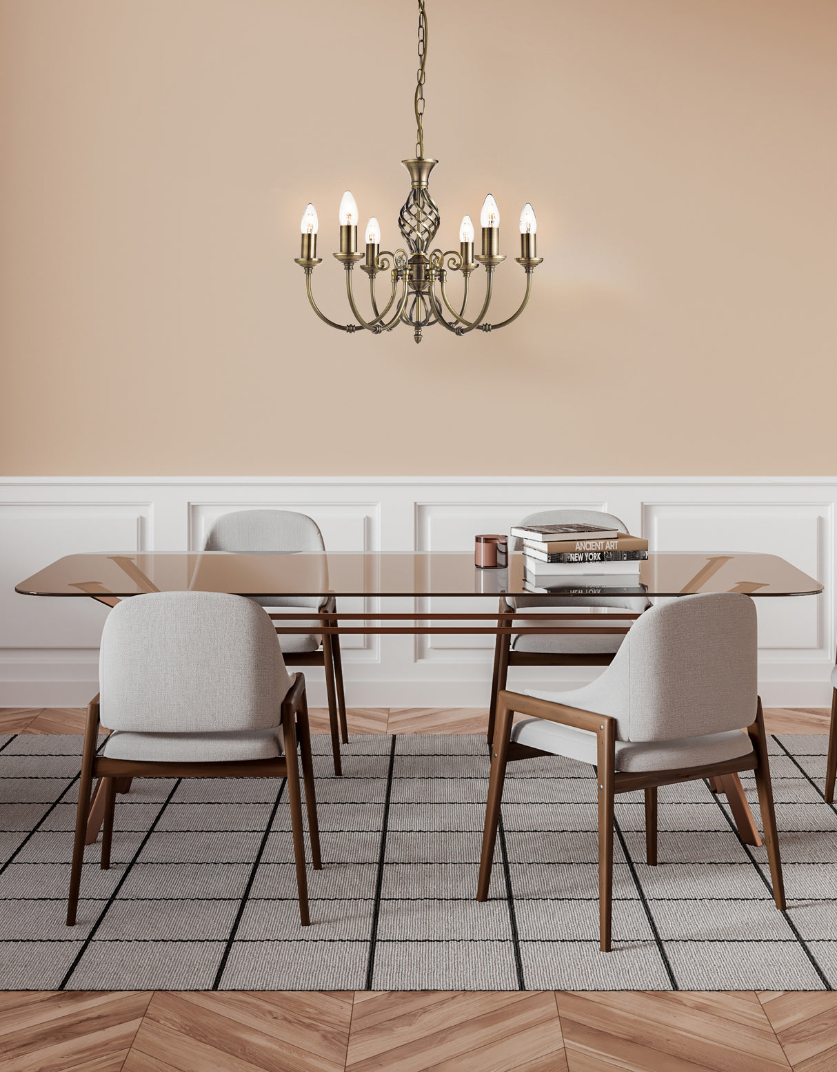 Searchlight Electric Zanzibar 6Lt Pendant - Antique Brass Metal 8396-6