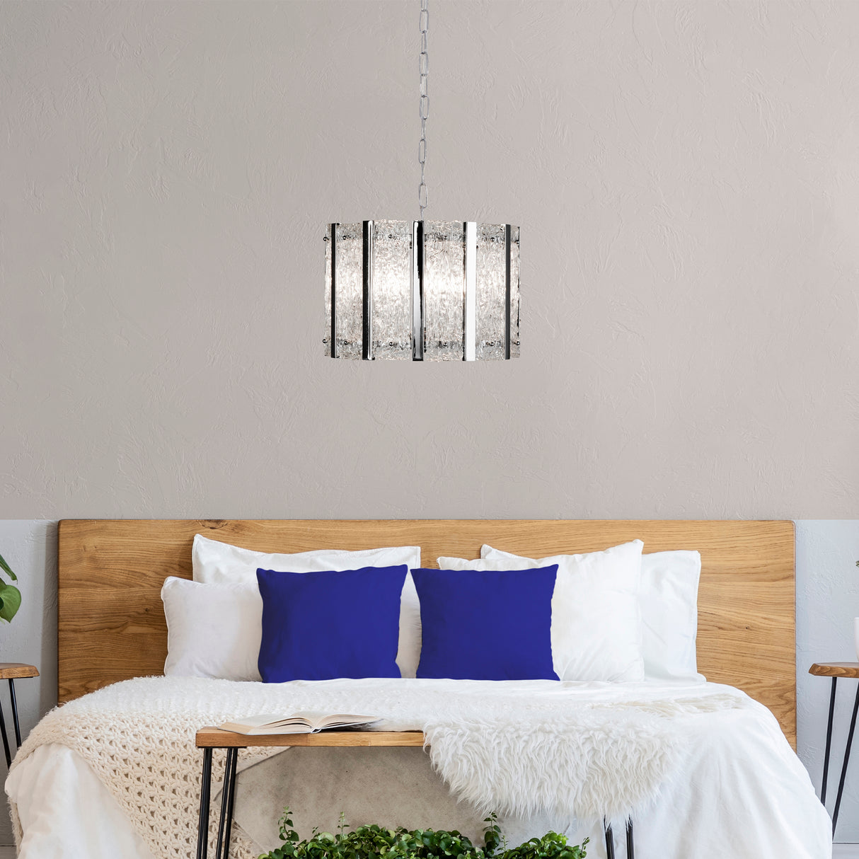 Searchlight Electric Alexandra 5Lt Pendant - Satin Silver & Aquatex Glass 8405-5SS