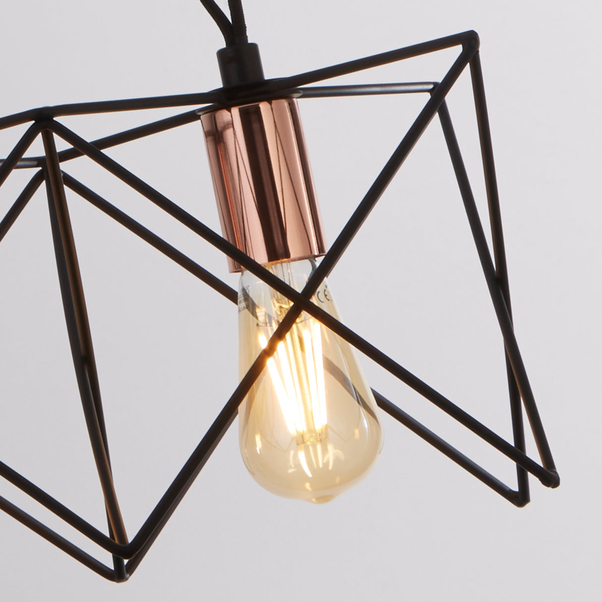 Searchlight Electric Anthea 3Lt Pendant - Black Metal & Copper 8413-3BK