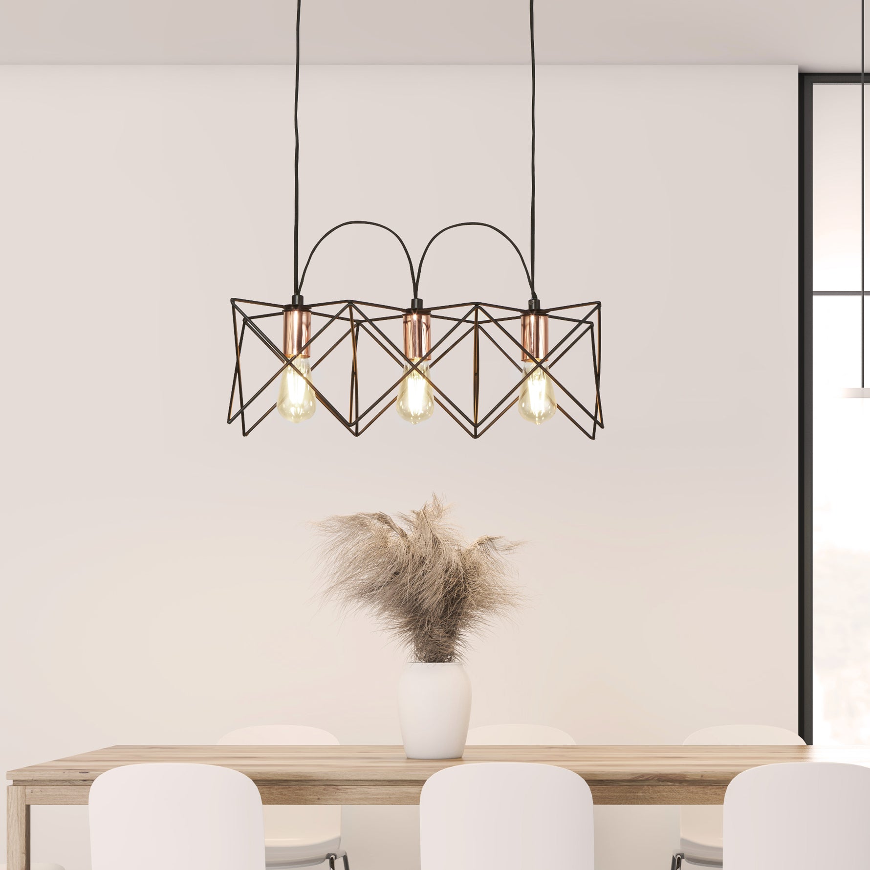 Searchlight Electric Anthea 3Lt Pendant - Black Metal & Copper 8413-3BK
