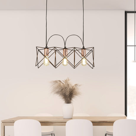 Searchlight Electric Anthea 3Lt Pendant - Black Metal & Copper 8413-3BK