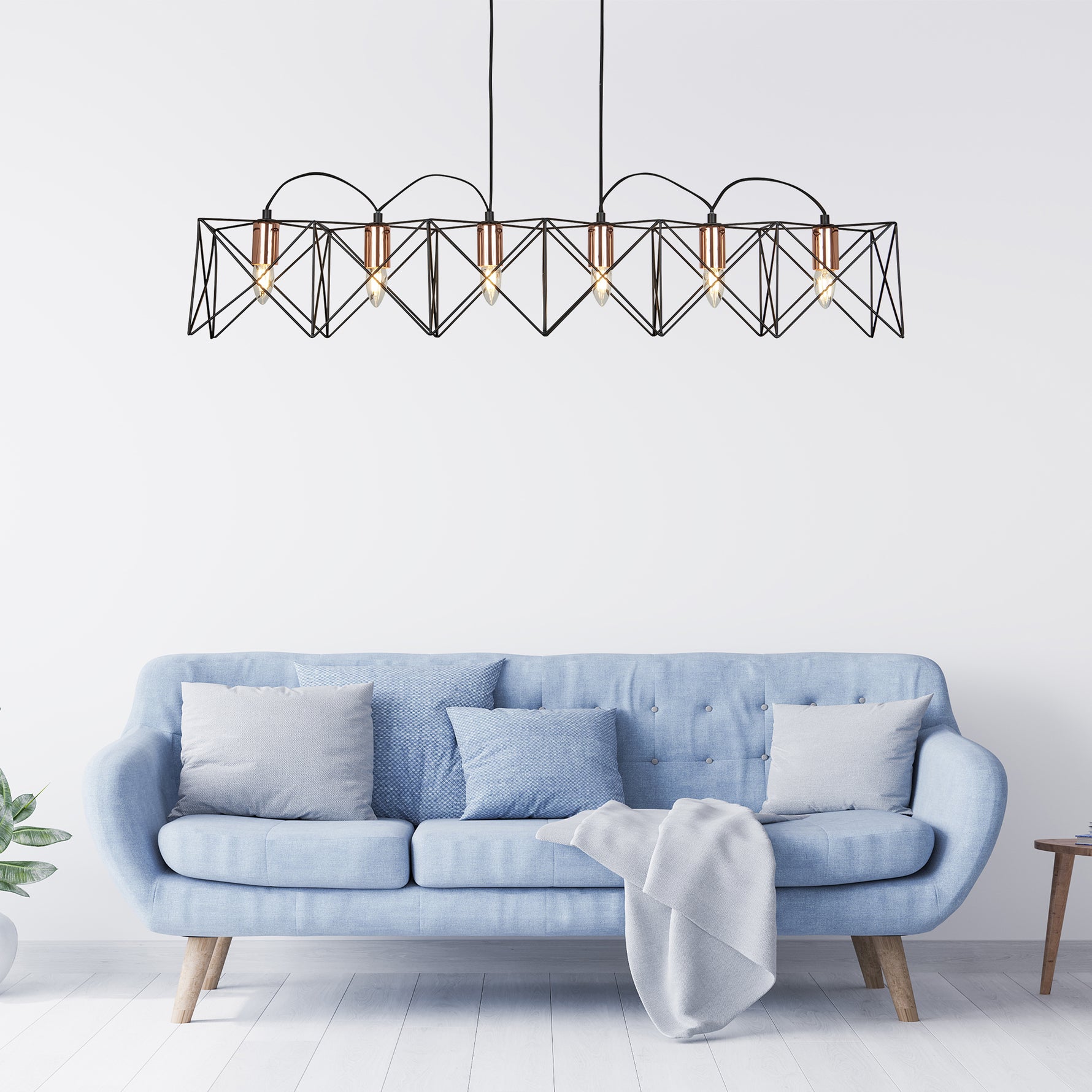 Searchlight Electric Anthea 6Lt Pendant - Black Metal & Copper 8416-6BK