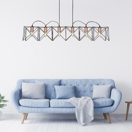Searchlight Electric Anthea 6Lt Pendant - Black Metal & Copper 8416-6BK